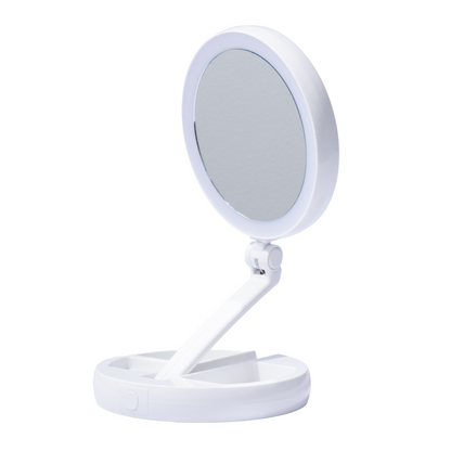 10X WHITE L.E.D. 5” TRAVEL MIRROR