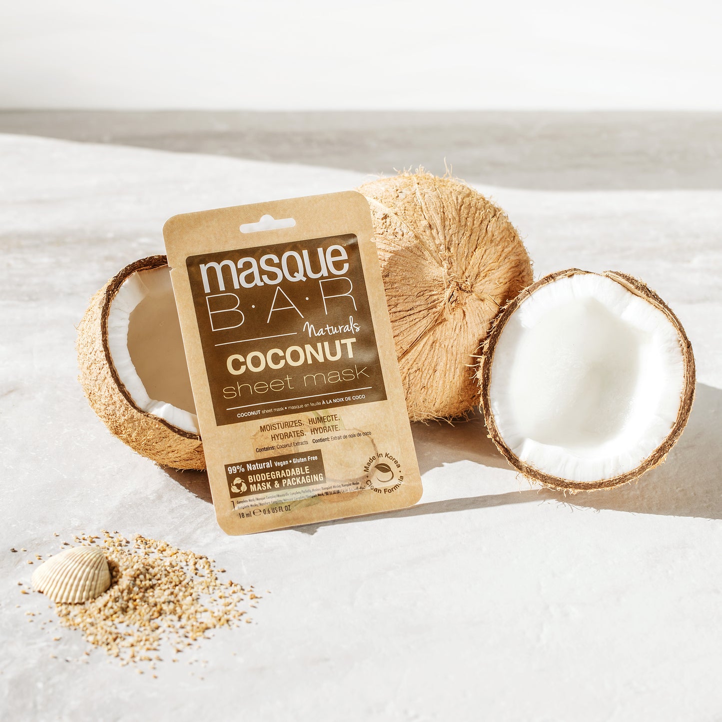 Masque Bar Naturals Coconut Sheet Mask 99% Natural, Vegan, and Gluten Free